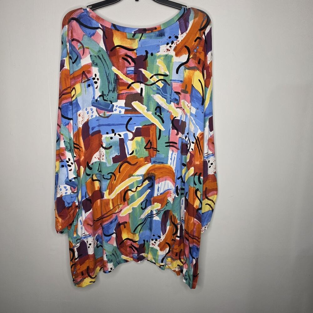 Ali Miles Womens 3X Multicolor Paint Stroke Tunic Top Drawstring Sleeve Artsy V - Picture 2 of 15